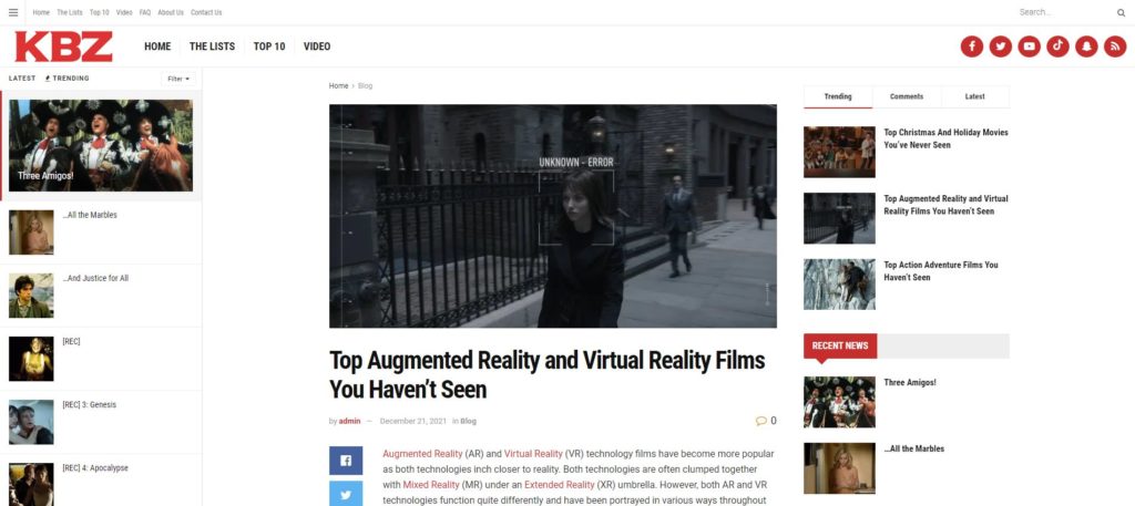 KBZ AR VR Film Top Lists Screen